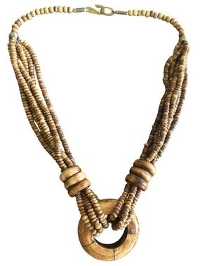 Handcrafted Wooden Multi-Strand Statement Necklace - Natural Brown